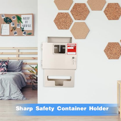 1 Set Wall Mount Locking Cabinet with Glove Box for 5 Qt Sharps Container | Locking Cabinet for Secure Sharps Disposal, Includes Wall Mount Screws, Fits 5 Quart Container, Glove Dispenser Below