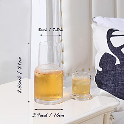 Bedside Carafe and Glass Set, Use Tumbler as Lid Night Water Carafe for Nightstand, Mouthwash Dispenser Pitcher with Glass Cup for Keeps Water Clean in Bedroom, Bathroom, or Kitchen