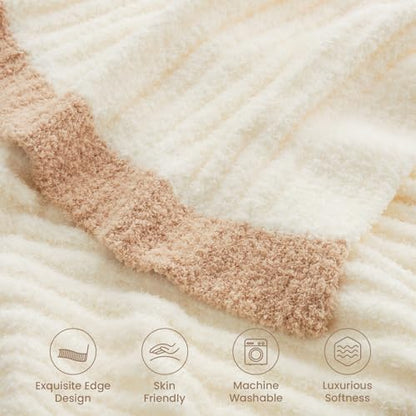 Snuggle Sac Fluffy Ribbed Cream Blanket Twin Size, Soft Luxurious Knit Throws, Fuzzy Plush Microfiber Blankets for Couch, Sofa, Bed, Cream, 60x80 inches - color: Cream, size: Twin(60"x 80")