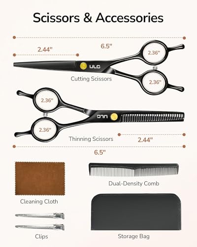 Hair Cutting Scissors Thinning Shears Kit ULG Professional Barber Hairdressing Texturizing Salon Razor Edge Scissor Japanese Stainless Steel 6.5 inch BLK
