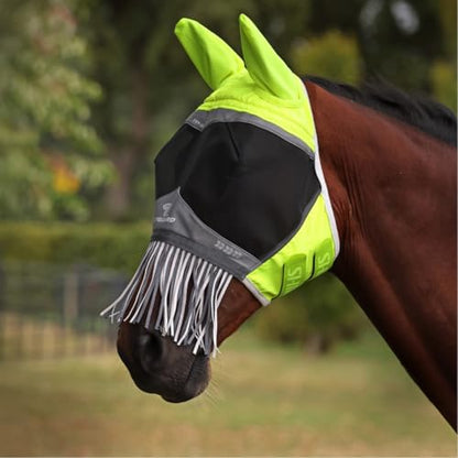 Shires Flyguard Pro Hi-Viz Fine Mesh Horse Fly Mask with Ears and Nose Fringe - Yellow Pony - color: yellow, size: Pony