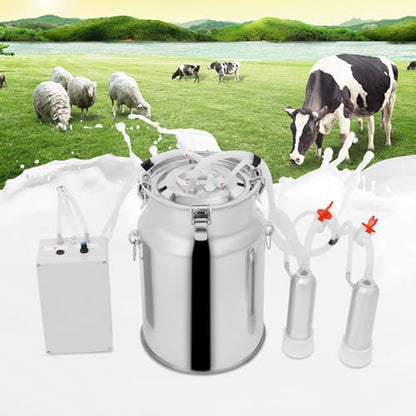 10L Goat Milking Machine, Continuously Adjustable Suction Pulsation Vacuum Electric Milker, Portable Milking Machine for Cows and Goats with Food Grade Stainless Steel Milk Bucket - size: 10L Milk Bucket
