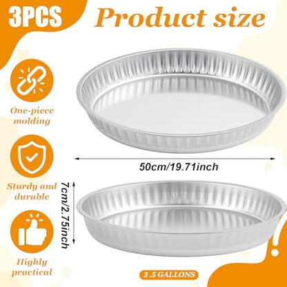 Zonon 3 Pack 3.5 Gallon Galvanized Steel Feeding Food Steel Pans 19.7 Inches Galvanized Oil Drain Pans Utility Bowl for Livestock Pet Dog Ducks Horses Feeder - size: 3.5 Gallon