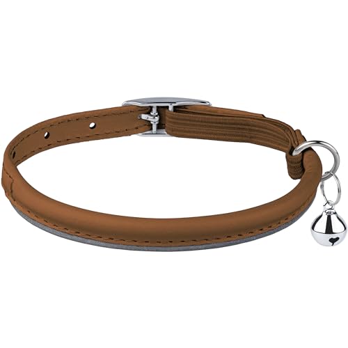 OOPSDOGGY Rolled Leather Cat Collar with Bell, Reflective Kitten Collars with Buckle Include Safety Elastic Strap - Adjustable Small Pet Collars for Boy Girl Cats (Beige) - color: Beige