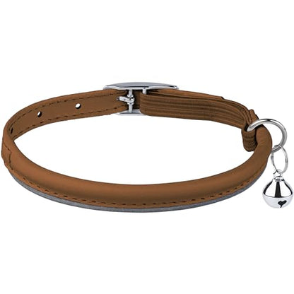 OOPSDOGGY Rolled Leather Cat Collar with Bell, Reflective Kitten Collars with Buckle Include Safety Elastic Strap - Adjustable Small Pet Collars for Boy Girl Cats (Beige) - color: Beige