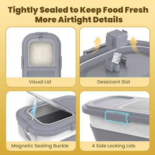 HOYTAMDA 25-35Lbs Rice Container,Collapsible Food Storage Container Wheels - color: Grey/25-35lbs