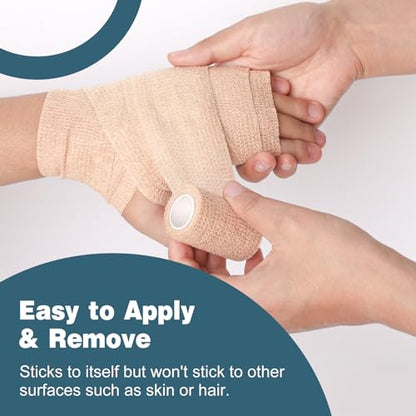 AZEN 8 Pack Self Adhesive Bandage Wrap, Elastic Cohesive Bandage Wrap, Skin Color Athletic Tape, Vet Wrap, Ankle Tape - color: Beige