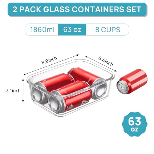 Vtopmart Large Glass Storage Containers, Green, 2Pack, 1860ml/63oz - color: Green, size: 63oz