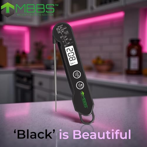 Instant Read Meat Thermometer for Cooking | IP67 Waterproof | Ultra Fast | Digital Food Thermometer for Grill, Kitchen, BBQ Smoker,(∘C/∘F Switchable (Black) - color: Black