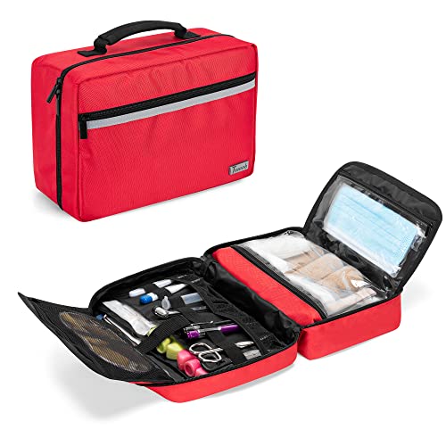 Trunab First Aid Trauma Bag with 2 Inner Flaps, Medical Supplies Pouch,Red - color: Red