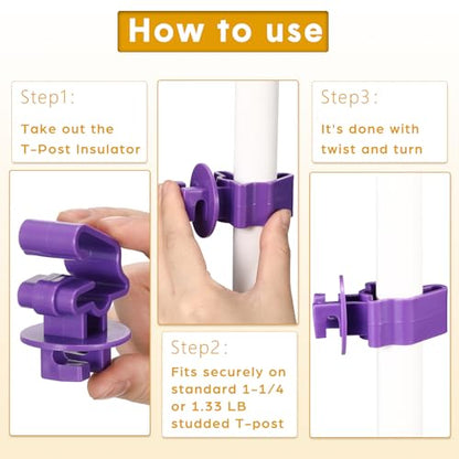 Geiserailie 200 Pcs Purple T Post Insulators Electric Fence Posts Electric Fence Insulators Wire Standard Snug Fitting T Post Clips for Agricultural Ranchers - color: Purple
