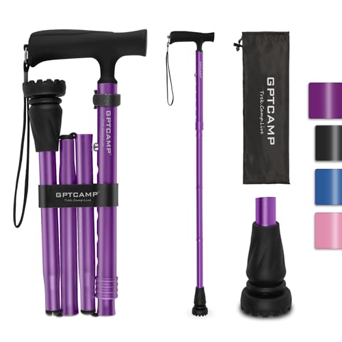 GPTCAMP Walking Cane T Handle Slip Resistant Adjustable for Men Women - color: -Purple