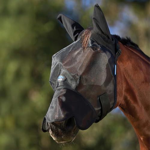 WeatherBeeta ComFiTec Insect Guard Fly Mask with Ears & Nose, Black, Medium - size: M