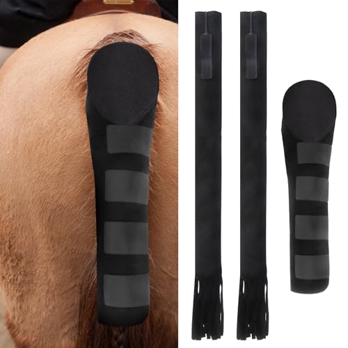 Horse Tail Wrap Protector & 2 Bags with Fringe, Adjustable Non-Slip Tail Guard for Trailers, Stalls, Shows, Black