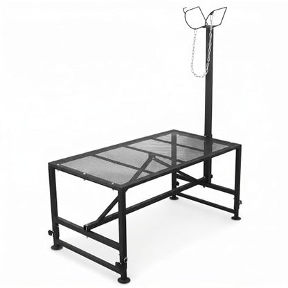 Sheep Stand 51"x23" 900 lb Capacity, Adjustable Height 21"-33" Goat Stand for Trimming Hooves and Milking, Metal Stand with Headpiece and Nose Loop – Black