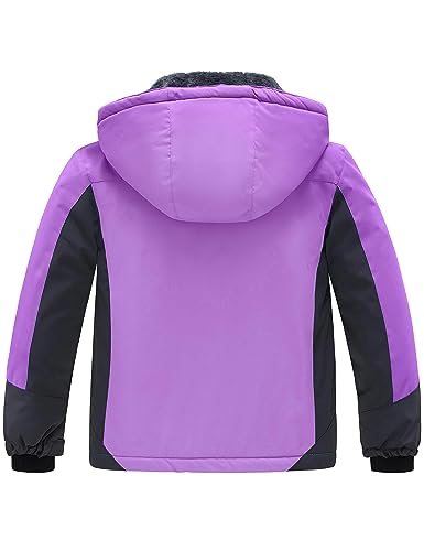 wantdo Girls Winter Ski Coat Fleece Snowboarding Jacket Waterproof 10000mm | Removable Hood, Chest Pocket, Fleece Lining, Windproof, Machine Washable - color: Purple, size: 10-12