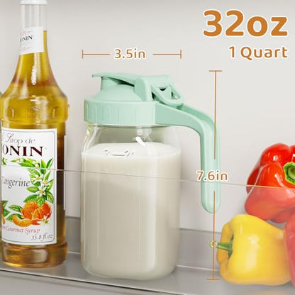 32 oz Breast Milk Pitcher, Glass Mason Jar Pitcher with Lid - color: Green, size: 32 Ounces