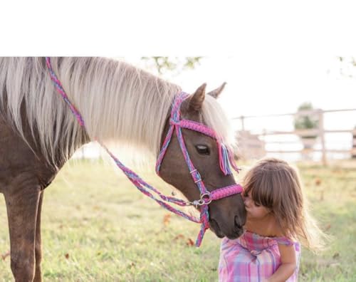 pony bitless bridle horse tack side pull hackamore hot pink lilac and turquoise small pony and large pony sizes