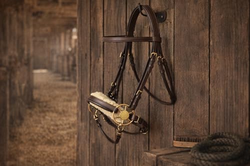 CHALLENGER Horse Western Fleece Padded Brown Leather Brass Cheeks Adjustable Hackamore 35H46