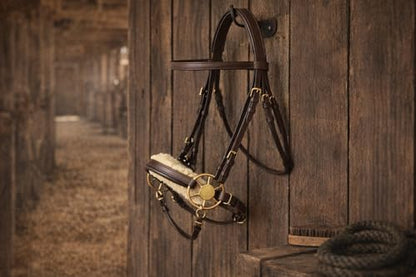 CHALLENGER Horse Western Fleece Padded Brown Leather Brass Cheeks Adjustable Hackamore 35H46