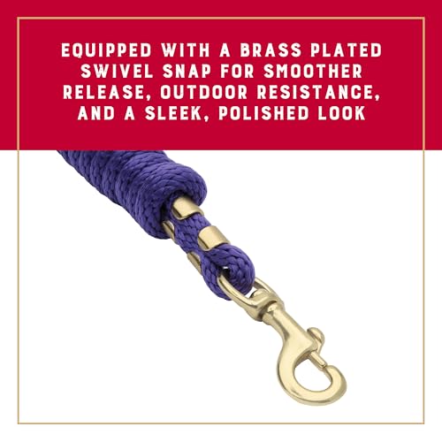 Weaver Equine Performance Lead Rope, Purple, 8' Horse Value Rope with Brass Plated 225 Snap, Soft Comfort Grip, Barn Horse Tack for Daily Use