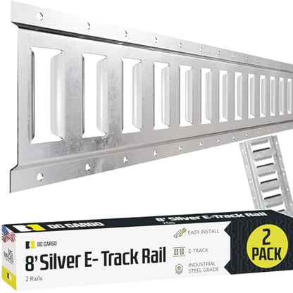 DC Cargo Mall E Track Tie Down Rail Kit 8' (2 Pack) for Garages, Vans, Trailers, Motorcycle Tie Downs, ATV Mountings - Galvanized Steel - Secure Cargo & Heavy Loads Up to 2,000 lbs - size: 2-pack