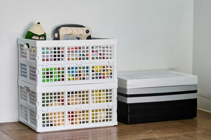 Aebeky 3-Pack Plastic Collapsible Storage Crates-30L,Foldable Plastic Crates for Storage (White) - color: White