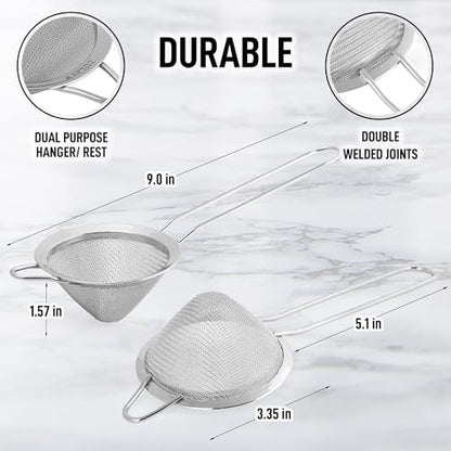 Zulay Kitchen 304 Stainless Steel Fine Mesh Strainer 3.35 in - Strainers Fine Mesh, Tea Strainers for Loose Tea - Perfect for Tea, Cocktails, Juicing, Drinks, Liquids, Matcha, Coffee & More - color: Silver