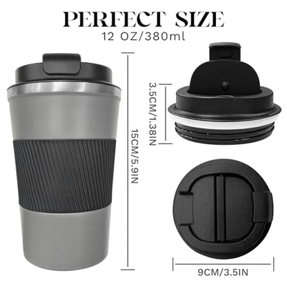 Insulated Travel Coffee Mug, Stainless Steel Coffee Cup with Leakproof Lid - color: Gray, size: 12 Ounces