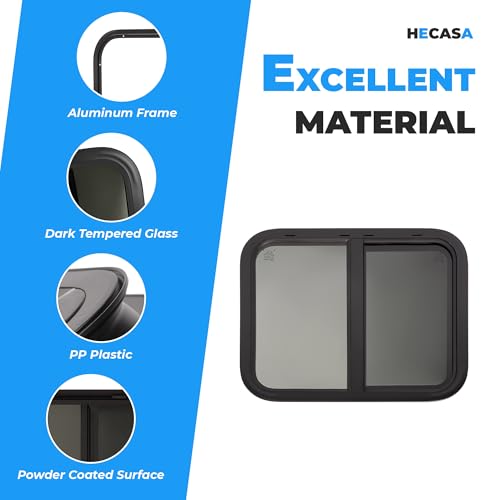HECASA 1PC 24" W X 20" H RV Window Teardrop Horizontal Sliding RV Window | Replacement W/Net Screen & Trim Ring For Cargo Travel Trailer, Camper, Cargo Van - size: 24" W x 20" H