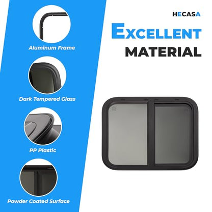 HECASA 1PC 24" W X 20" H RV Window Teardrop Horizontal Sliding RV Window | Replacement W/Net Screen & Trim Ring For Cargo Travel Trailer, Camper, Cargo Van - size: 24" W x 20" H