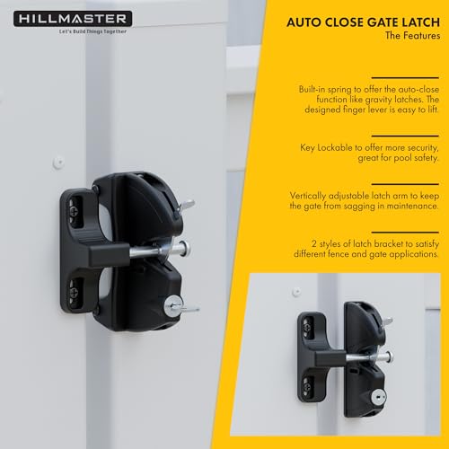 Self Closing Gate Hinges and Key Lockable 2 Sided Gate Latch Gate Hardware Kit,Two Sided Self Locking Gate Latch and No Rust Pool Gate Hinges for Outdoor Metal/Vinyl Fence,Locking Gate Door Lock Latch