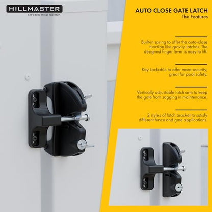Self Closing Gate Hinges and Key Lockable 2 Sided Gate Latch Gate Hardware Kit,Two Sided Self Locking Gate Latch and No Rust Pool Gate Hinges for Outdoor Metal/Vinyl Fence,Locking Gate Door Lock Latch