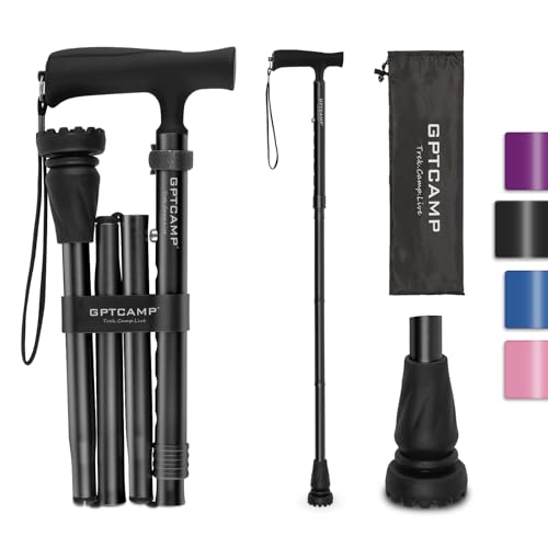 GPTCAMP Walking Cane T Handle Slip Resistant Adjustable for Men Women - color: Black