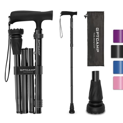 GPTCAMP Walking Cane T Handle Slip Resistant Adjustable for Men Women - color: Black