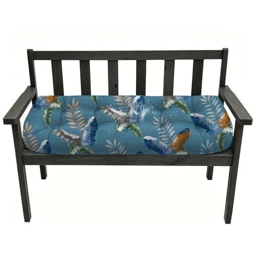 40 x 20 Inch Outdoor Swing Bench Cushion for Patio Porch Garden - color: Blue Leaf