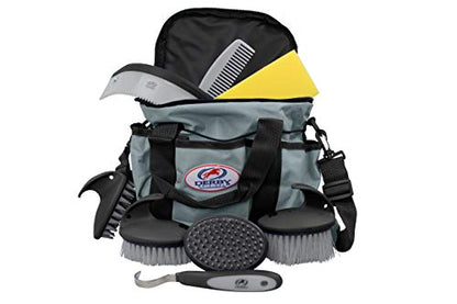 Derby Originals 9Piece Horse Grooming Set with Matching Nylon Carry Bag - Available in 8 Fun Colors, Grey & Black - color: Grey/Black