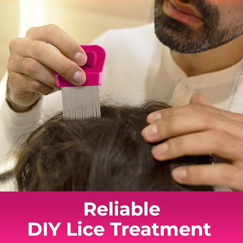 Lice Essentials Stainless Steel Lice & Nit Comb with 5X Magnifier | Grooved teeth for effective nit removal. Includes magnifying glass. 1 pack.