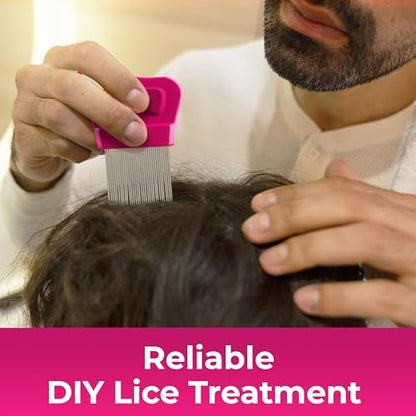 Lice Essentials Stainless Steel Lice & Nit Comb with 5X Magnifier | Grooved teeth for effective nit removal. Includes magnifying glass. 1 pack.
