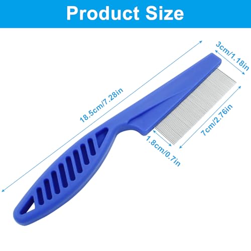 Flea Comb for Dogs and Cats, Blue, 3pcs | Metal, Fine Tooth, Remove Anti Fleas and Flea Eggs - color: Blue