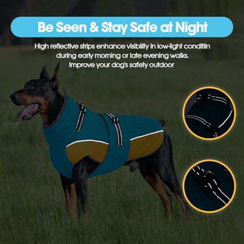 QBLEEV Warm Dog Jacket, Waterproof Dog Winter Coat with Harness - color: Lake-Blue, size: X-Large