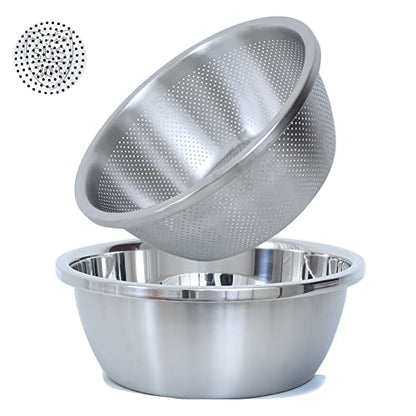 Paoli 304 Stainless Steel Fine Mesh Colander Set, 4.5QT Large Capacity Strainer with Mixing Bowl — Rinse Fruits, Veggies, Rice & Drain Pasta, Dishwasher Safe (2-Piece) - color: Primary Colors, size: 4qt