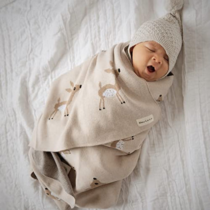 Knit Baby Swaddle Blanket - 100% Cotton Soft Cozy Receiving Swaddling Stroller Blanket Quilt for Shower Gift Registry for Newborns Infants Toddlers Gender Neutral (Deer - Taupe) - color: 07 - Deer - Taupe