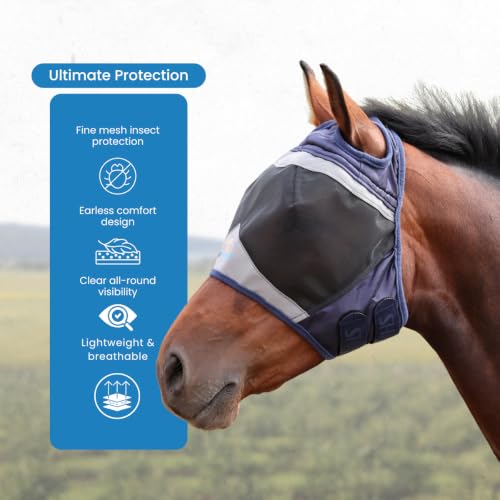 Shires FlyGuard Pro Fine Mesh Fly Mask with UV Protection Navy/Pony/Ear Hole - color: Navy, size: Pony