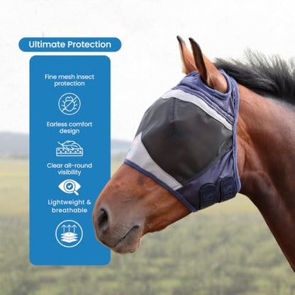 Shires FlyGuard Pro Fine Mesh Fly Mask with UV Protection Navy/Extra Full/Ear Hole - color: Navy, size: Extra Full