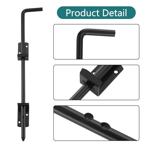 HOME MASTER HARDWARE 18" Cane Bolt, Heavy Duty Gate Drop Rod, Cane Bolts for Gates, Fence Gate Hardware, Metal Gates Doors Stopper for Gate Ground, Black