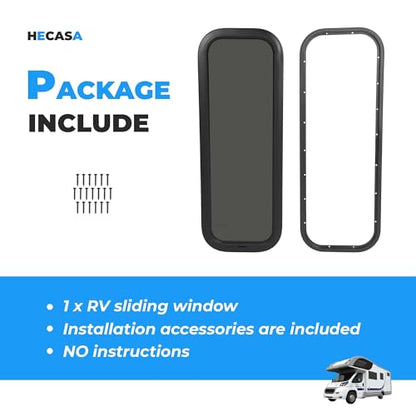 HECASA Fixed 12" W x 35" H Vertical Window Universal RV Parts Tinted Glass - size: 12" W x 35" H