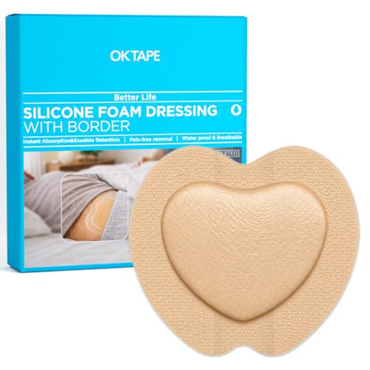 OK TAPE Sacral Silicone Foam Dressing with Border, 7.2 x 6.8 Inch, 10 Pack | Bed Sores on Buttocks, Pressure Sore Prevention, Gentle Adhesive, Water-Resistant - size: Sacral 7.2" x 6.8" – 10 Count