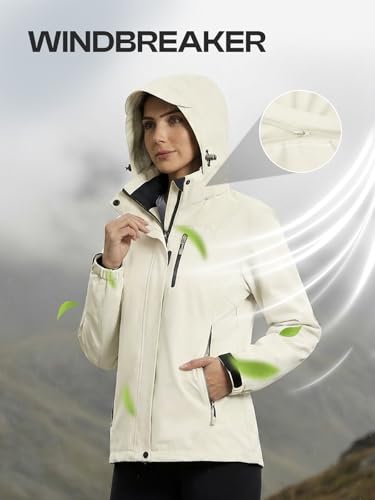 Womens Waterproof Rain jacket Lightweight Raincoat with Removable Hood - color: Cream, size: Medium