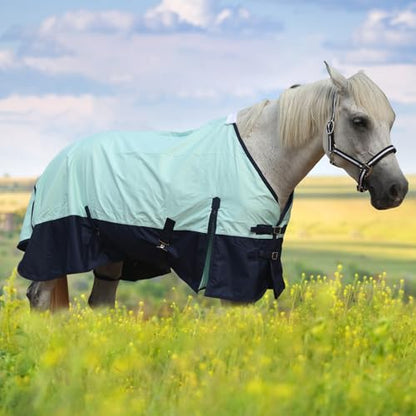 600D Horse Blanket, 0g No-Fill Waterproof Turnout Rain Sheet - color: Turquoise/Navy, size: 72"